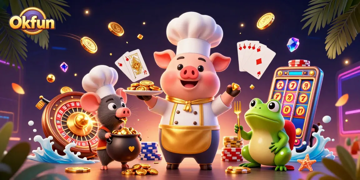 Experience thrilling wins at Okfun with our luxurious gambling scene featuring vibrant characters.