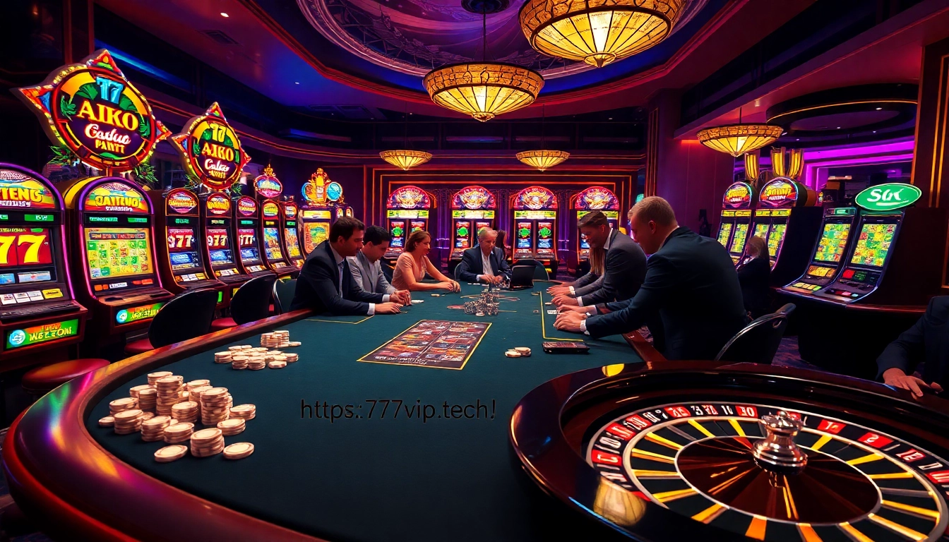 Experience thrilling online gambling with https://777vip.tech/ showcasing vibrant poker tables and glamorous slot machines.
