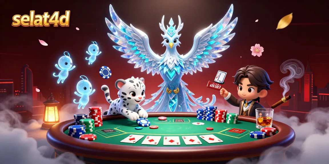 Bet big with selat4d while enjoying a vibrant scene of ice phoenixes and poker chips.