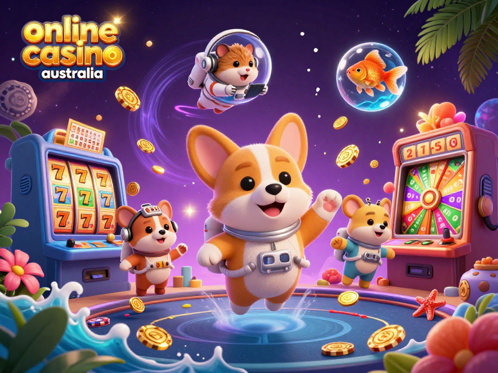 Watch the fun unfold in this dynamic online casino australia scene, with playful characters and vibrant casino elements.