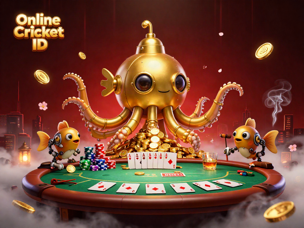 Join the action with your Online Cricket ID, featuring a golden kraken among poker elements in an immersive gaming scene.