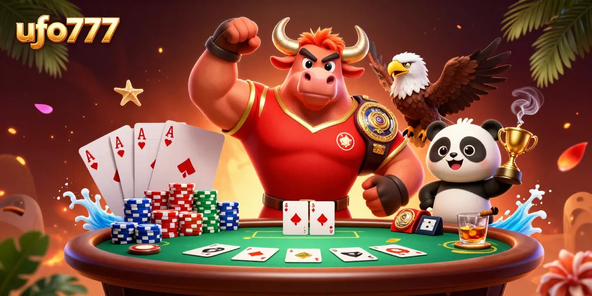 Experience the thrill of ufo777 with an exciting poker scene featuring vibrant characters and lively game elements.