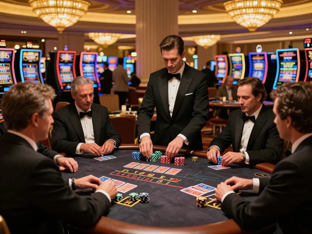 Duduk di meja blackjack mewah, para pemain terlibat dalam langkah strategis di situs toto.