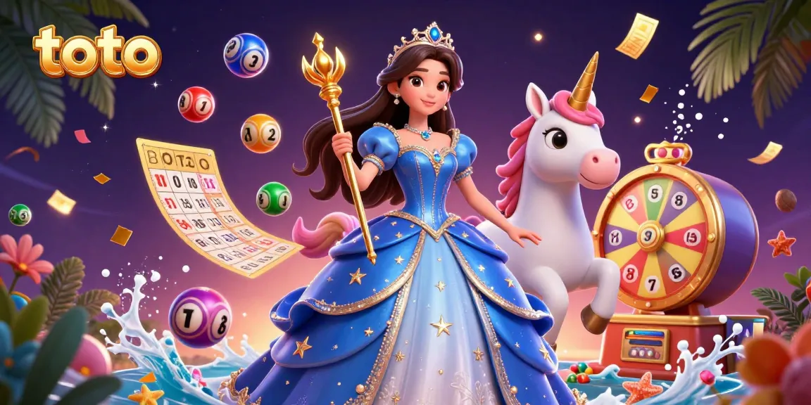 Engage with toto's vibrant lottery scene featuring bouncing balls, colorful prizes, and enchanting characters.