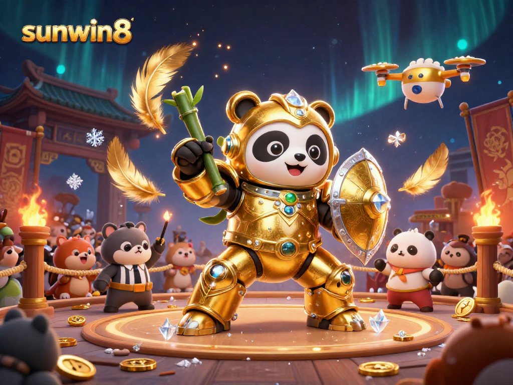 Experience dynamic action at sunwin8 with our golden panda hero in a thrilling gambling arena!
