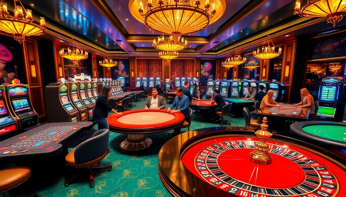 Engage with high-stakes gambling action at https://rr88sn.com/ in a vibrant casino setting featuring roulette, poker, and slot machines.