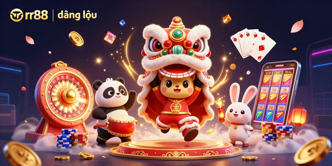Engage in exciting gameplay at rr88 | đăng nhập with lively characters amidst cascading coins and colorful casino elements.