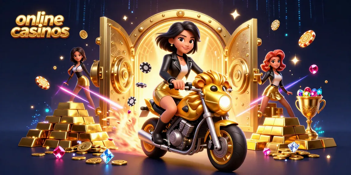 Engage in online casinos with an enchanting scene of a glamorous woman riding a golden lion amidst sparkles and riches.