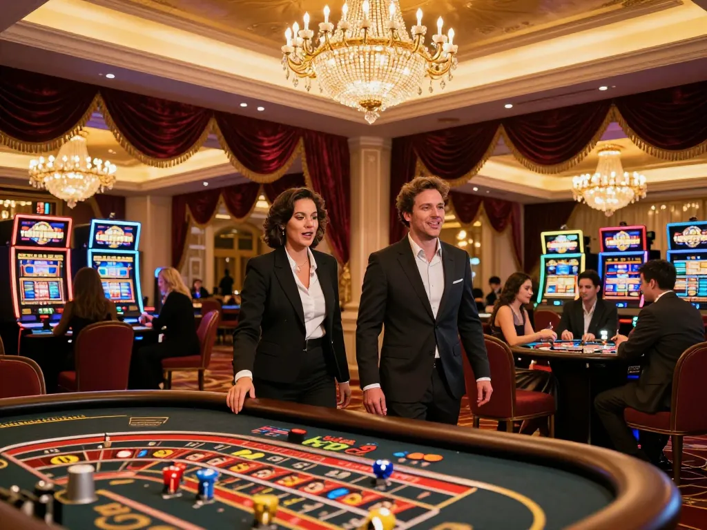 Players engaging in exciting gameplay at kp88 online casino, elegant interior ambiance.