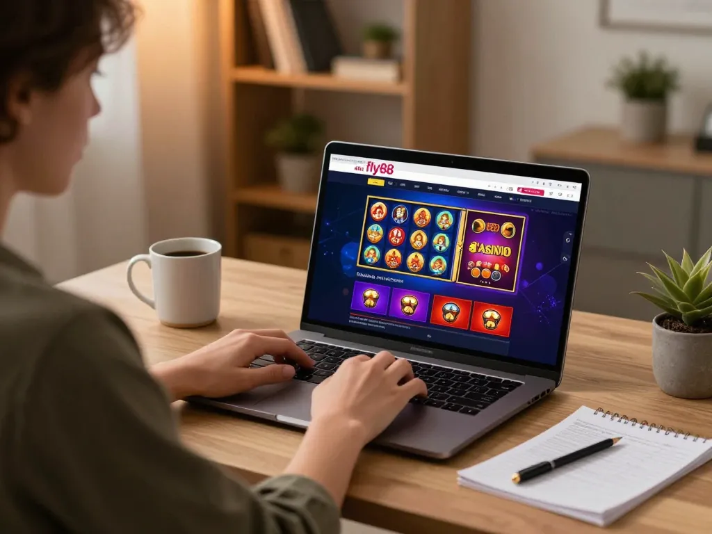 Engaging online gaming with trang chủ fly88 displayed on laptop, creating a strategic atmosphere at home.