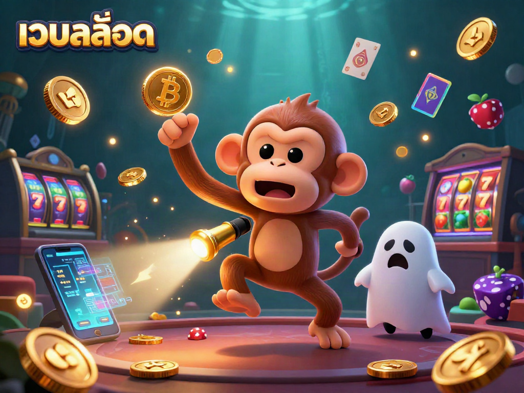 Engage with เว็บสล็อต gaming through a lively haunted casino scene full of 3D characters and crypto elements.
