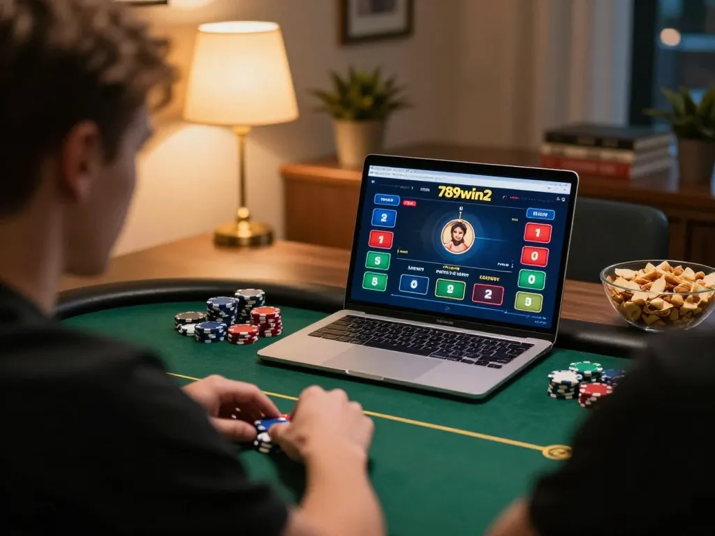 Engaged player strategizing in an online poker game on 789win2 platform.