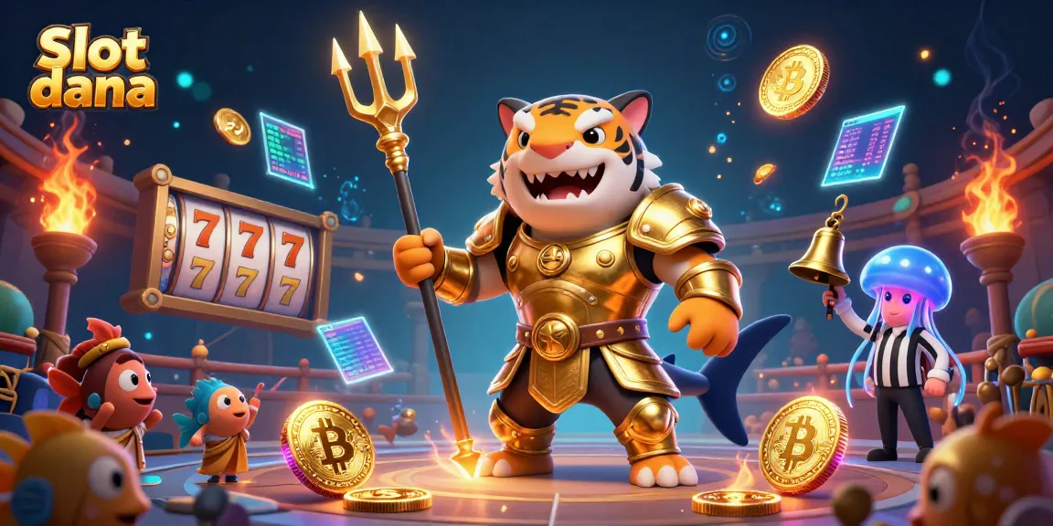 Engage with Slot dana while spinning 3D slot reels alongside a tiger shark gladiator.
