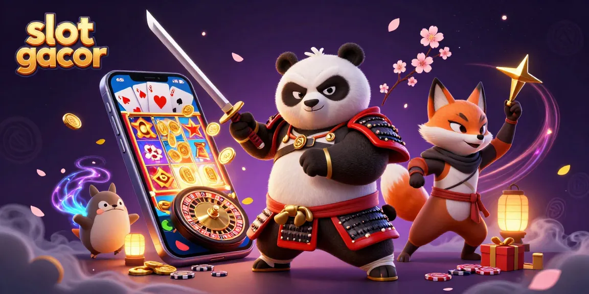 Experience thrilling gameplay with slot gacor featuring a dynamic cartoon samurai panda and exciting slot game elements.