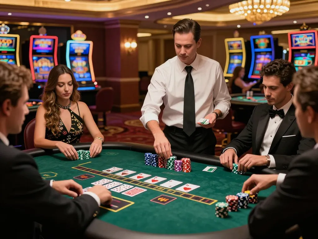 KONG 88 blackjack players engaged in strategic gameplay at an upscale casino table.