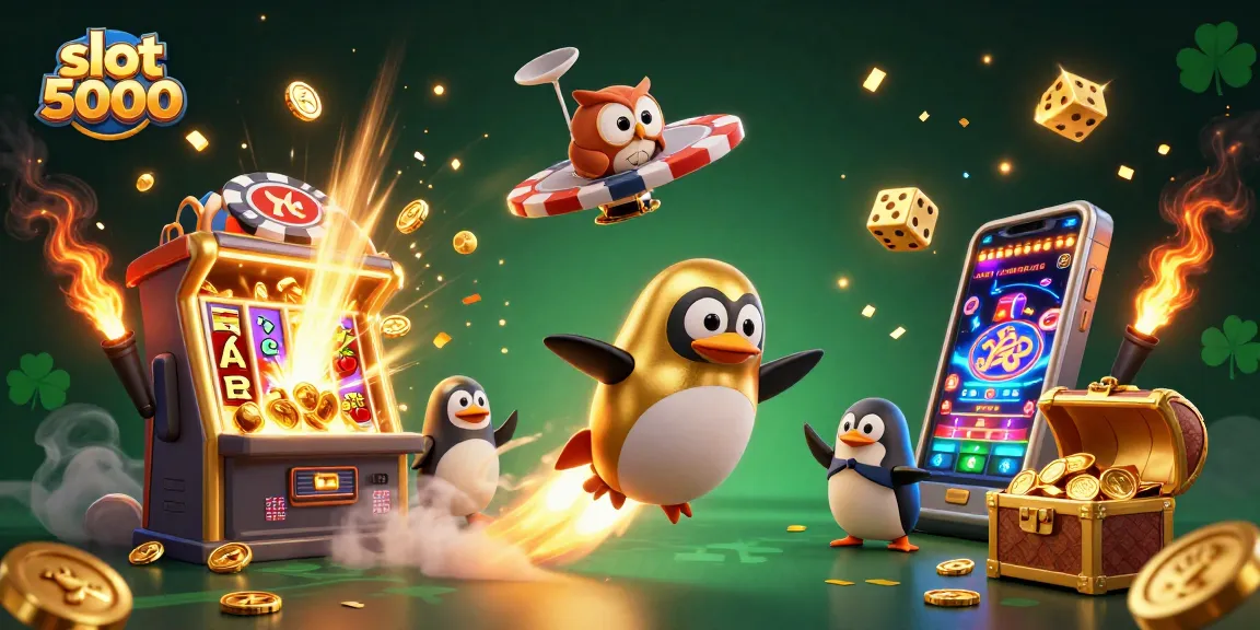 Rasakan kemewahan slot 5000 saat pesawat penguin emas meluncur dan berputar mengguncang jackpot