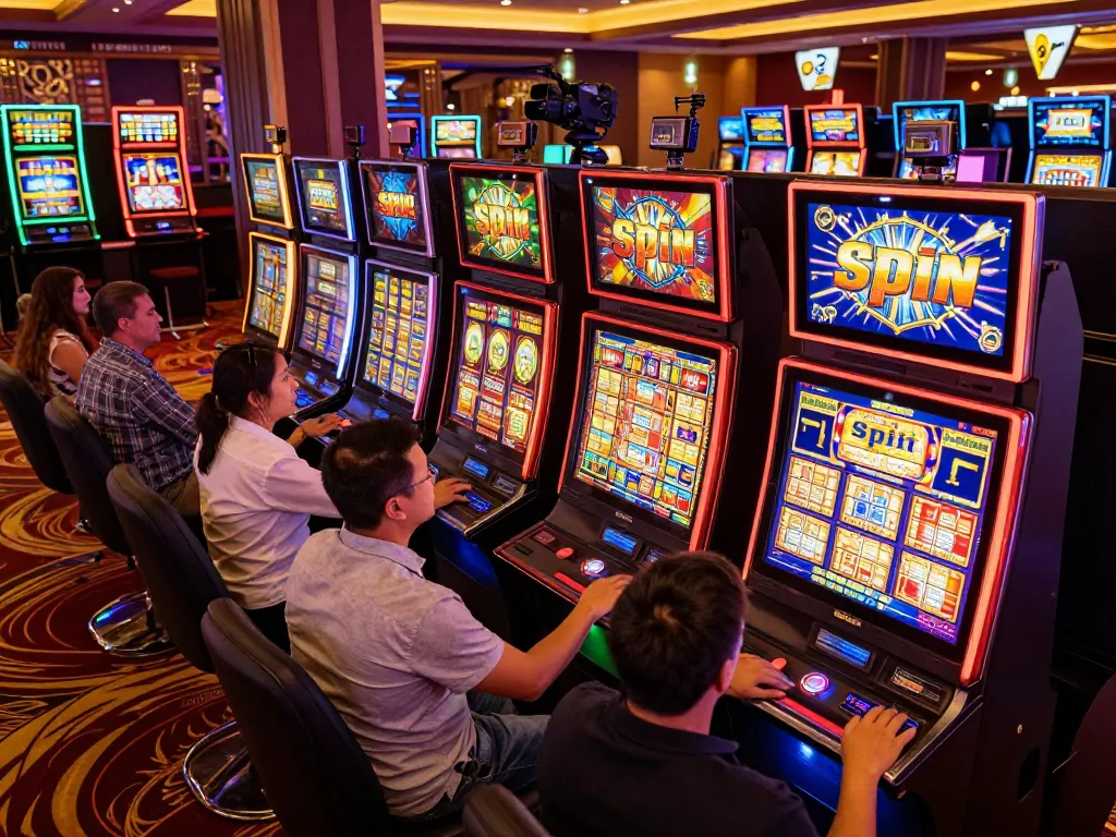 Engaged players enjoying slot gacor machines with vibrant themes and thrilling gameplay in an electrifying casino atmosphere.