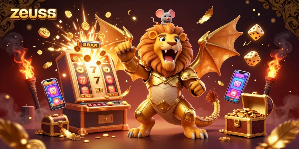 Experience the excitement of zeus with this dynamic slot machine scene, showcasing vibrant casino action.