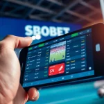 Taruhan SBOBET yang menarik di smartphone modern dengan elemen olahraga.