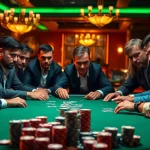 Exciting Poker Game with players at a table demonstrating intense strategy and focus.