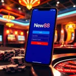 Engaging scene showing New88 login experience with vibrant casino elements and modern gambling setup.