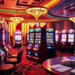 Experience thrilling online슬롯 gameplay in a vibrant casino setting with enticing slot machines and glamorous lighting.