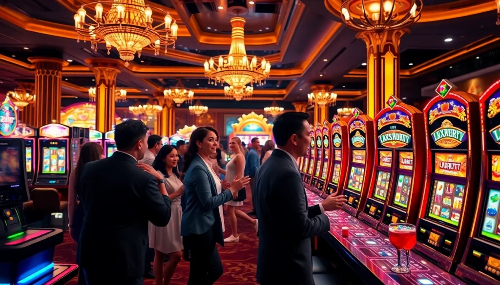 Permainan luxury777 game yang menarik dengan suasana kasino yang mewah dan pemain yang gembira.