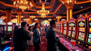Permainan luxury777 game yang menarik dengan suasana kasino yang mewah dan pemain yang gembira.