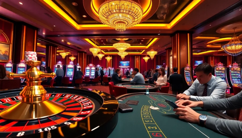 Exciting gambling scene at https://cpc188.org featuring roulette wheel, poker chips, and players.