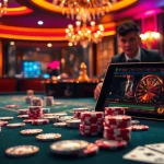 Experience the thrill of go8 chính thức with vibrant casino visuals of poker chips and high-stakes games.
