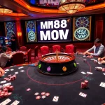 Engage with MM88 HOW in a luxurious casino scene featuring poker tables and exciting games.