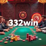 Action-packed poker table scene at 32win casino, showcasing vibrant gameplay and excitement.