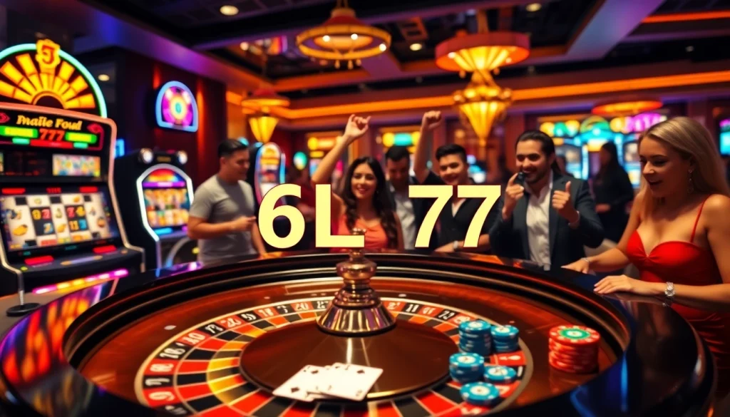 Players enjoying a thrilling game at the 6L777 roulette table in a luxurious casino.