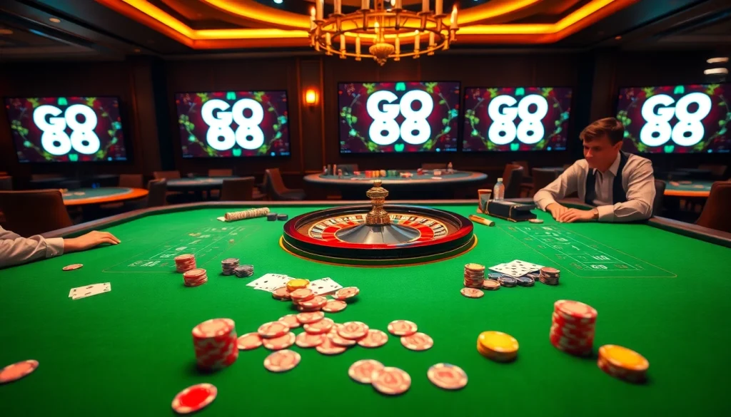 Experience thrilling gameplay at the GO 88 casino table with vibrant cards and chips.