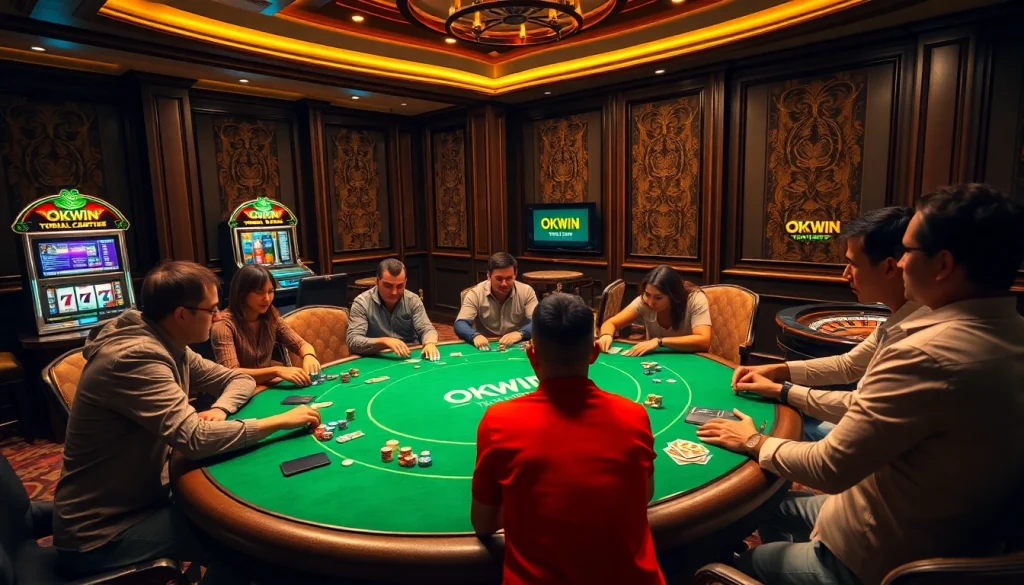 Participating in an exciting poker game at OKWIN's luxurious casino venue.