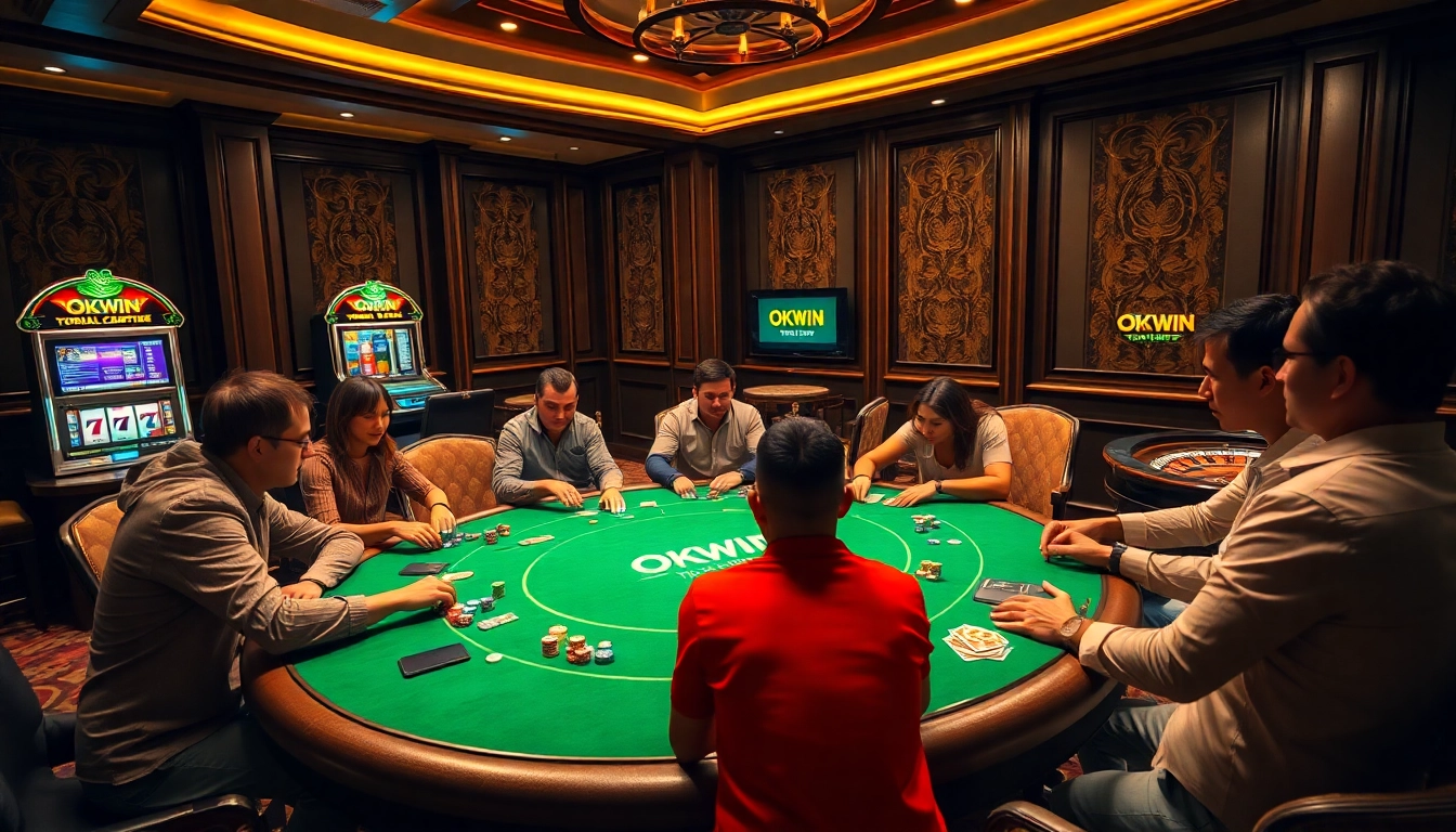 Participating in an exciting poker game at OKWIN's luxurious casino venue.