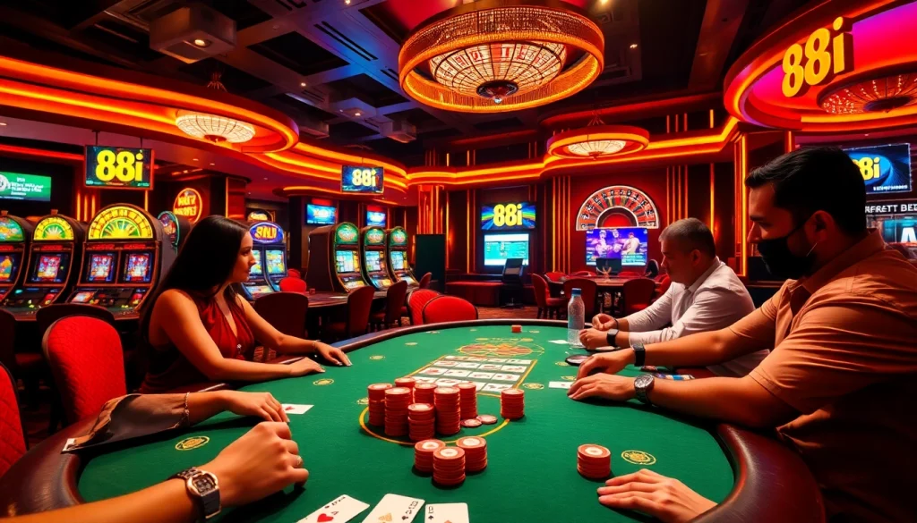 Experience high-stakes poker at 88i's luxurious casino tables, capturing excitement and strategy.
