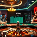 Engaging scene of gamblers analyzing lô kép data at a roulette table in a luxurious casino.