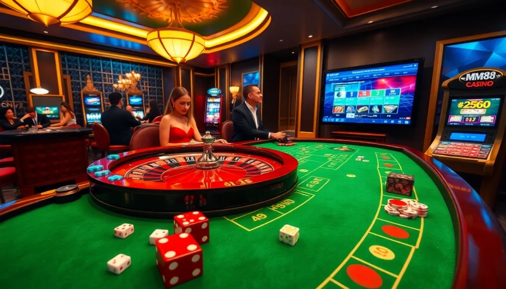 Engaged players enjoying a thrilling game at mm88 com's luxurious casino table.