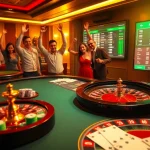 Engaging sbobet online gambling scene with poker chips and a roulette wheel in a luxurious casino.