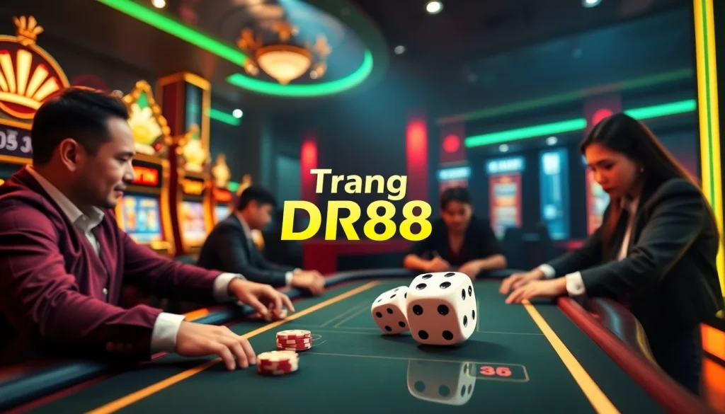 Engage with the luxurious Trang DR88 casino scene, featuring vibrant gaming elements for an exciting online experience.