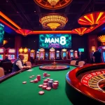 Action-packed poker game at Man 88 casino with vibrant chips and a thrilling atmosphere.