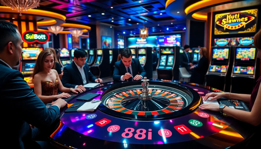 Players enjoying a thrilling roulette game at an upscale 88i casino table.