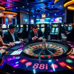 Players enjoying a thrilling roulette game at an upscale 88i casino table.