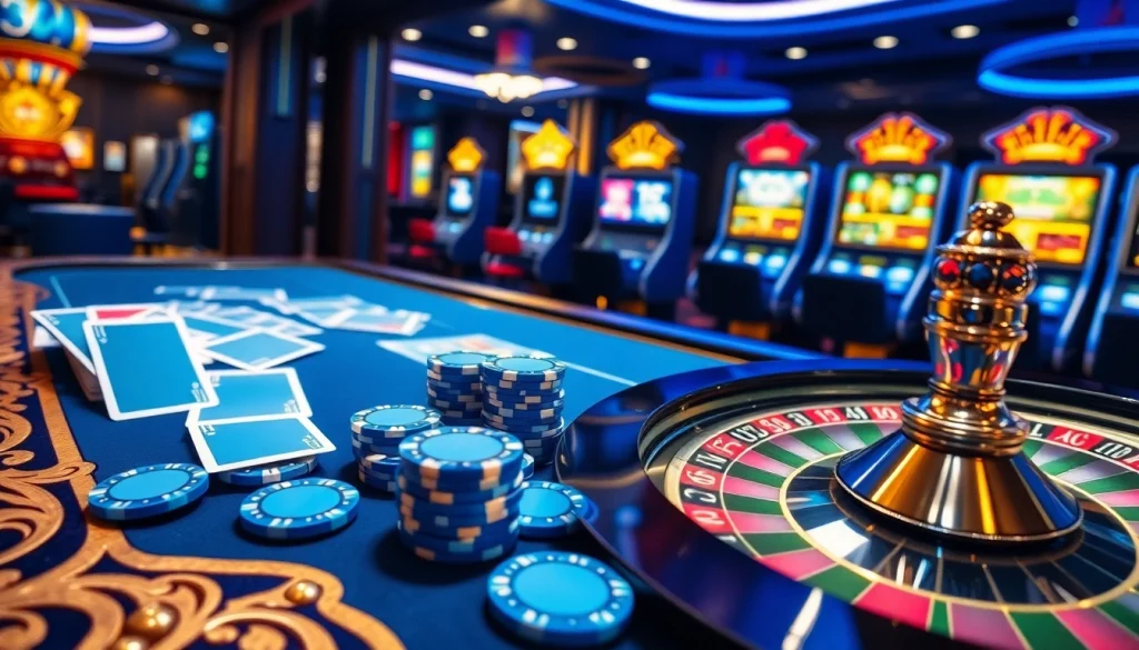 Experience the excitement of gambling at KK55.blue with vibrant casino visuals featuring poker chips and cards.