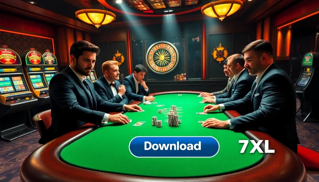Experience the excitement of 7xl להורדה as players engage in a thrilling poker game at a luxurious casino table.