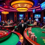 Gambling enthusiasts immerse in a vibrant casino scene, showcasing gilajp excitement and high-stakes gameplay.