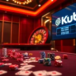 Kubet logo showcased on an elegant casino table surrounded by poker chips and playing cards.