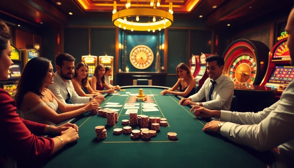 Experience high-stakes excitement at i9bet with vibrant casino scenes of players and tables.