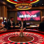 Players enjoying a thrilling roulette game at mk8th.net casino with elegant decor and exciting atmosphere.